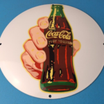 Coca Cola Porcelain Sign Vintage – Service Beverage Button Gas Pump Sign
