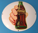 Coca Cola Porcelain Sign Vintage – Service Beverage Button Gas Pump Sign - Image 2
