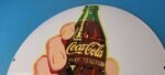 Coca Cola Porcelain Sign Vintage – Service Beverage Button Gas Pump Sign - Image 8