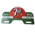 Vintage 7 Up Soda License Plate Topper – Drive Safe Sign Ad on Automobile Topper