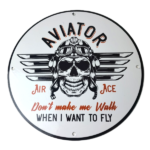 Vintage Air Ace Sign – Fly Aviation Aviator Skull Service Gas Porcelain Sign