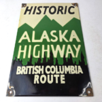 Vintage Alaska Highway Sign – Road Route Direction Historic Gas Porcelain Sign - Image 15
