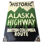Vintage Alaska Highway Sign – Road Route Direction Historic Gas Porcelain Sign - Image 2