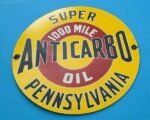 VINTAGE ANTICARBO OIL CO PORCELAIN MILE GASOLINE SERVICE STATION PUMP PLATE SIGN