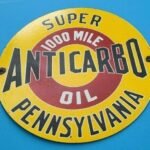 VINTAGE ANTICARBO OIL CO PORCELAIN MILE GASOLINE SERVICE STATION PUMP PLATE SIGN