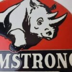 Vintage Armstrong Tires Sign – Gas Oil Pump Plate Garage Rhino Service Sign - Image 3