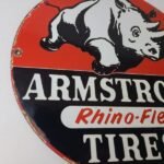 Vintage Armstrong Tires Sign – Gas Oil Pump Plate Garage Rhino Service Sign - Image 6