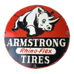Vintage Armstrong Tires Sign – Gas Oil Pump Plate Garage Rhino Service Sign