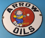 Vintage Arrow Oils Sign – Porcelain Premium Gasoline Pump Plate Sign