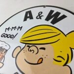 Vintage A&W Root Beer Sign – Dennis the Menace Porcelain Diner Gas Pump Sign - Image 12