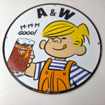 Vintage A&W Root Beer Sign – Dennis the Menace Porcelain Diner Gas Pump Sign - Image 15