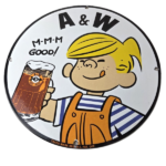 Vintage A&W Root Beer Sign – Dennis the Menace Porcelain Diner Gas Pump Sign - Image 2