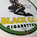 Vintage Black Cat Cigarettes Pin Up Porcelain Sign – Catwoman Sign - Image 11