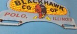 Vintage Blackhawk Sign Topper – Co Op IL Indian Porcelain License Plate Topper - Image 7