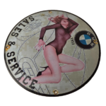 Vintage BMW Sign – Motorcycle Gas Pump Service Auto Porcelain Sign - Image 2