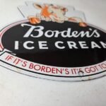 Vintage Bordens Ice Cream Porcelain Sign – Dairy Cow Milk Service Gas Pump Sign - Image 11