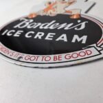Vintage Bordens Ice Cream Porcelain Sign – Dairy Cow Milk Service Gas Pump Sign - Image 14