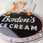 Vintage Bordens Ice Cream Porcelain Sign – Dairy Cow Milk Service Gas Pump Sign - Image 4