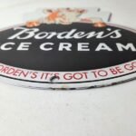 Vintage Bordens Ice Cream Porcelain Sign – Dairy Cow Milk Service Gas Pump Sign - Image 10