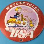 Vintage BSA Motorcycle Sign – Motor Bike Cartoon Gas Pump Service Porcelain Sign