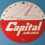 Vintage Capital Airlines Sign – United Aviation DC-3 Gas Pump Porcelain Sign
