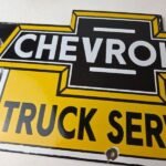 Vintage Chevrolet Advertising Sign – Porcelain Bow Tie Garage Auto Sign - Image 3
