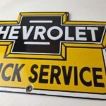 Vintage Chevrolet Advertising Sign – Porcelain Bow Tie Garage Auto Sign - Image 4