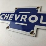 Vintage Chevrolet Bowtie Porcelain Sign – Blue White Logo Emblem Sign - Image 12