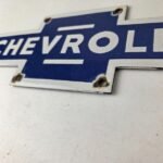 Vintage Chevrolet Bowtie Porcelain Sign – Blue White Logo Emblem Sign - Image 14