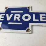 Vintage Chevrolet Bowtie Porcelain Sign – Blue White Logo Emblem Sign - Image 4