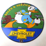 Vintage Chevrolet Sign – Automobilia Donald Duck Garage Porcelain Gas Pump Sign - Image 15