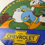 Vintage Chevrolet Sign – Automobilia Donald Duck Garage Porcelain Gas Pump Sign - Image 4