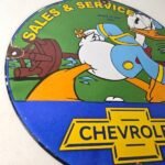 Vintage Chevrolet Sign – Automobilia Donald Duck Garage Porcelain Gas Pump Sign - Image 6