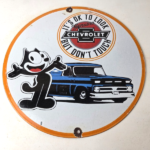 Vintage Chevrolet Sign – Felix Dont Touch Automobile Gas Pump Porcelain Sign - Image 15