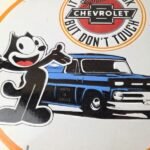 Vintage Chevrolet Sign – Felix Dont Touch Automobile Gas Pump Porcelain Sign - Image 4