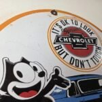 Vintage Chevrolet Sign – Felix Dont Touch Automobile Gas Pump Porcelain Sign - Image 5