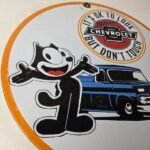 Vintage Chevrolet Sign – Felix Dont Touch Automobile Gas Pump Porcelain Sign - Image 6