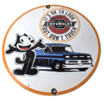 Vintage Chevrolet Sign – Felix Dont Touch Automobile Gas Pump Porcelain Sign - Image 2
