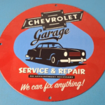Vintage Chevrolet Sign – Garage Automobile Motors Repairs Porcelain Sign