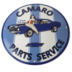 Vintage Chevrolet Sign – Porcelain Camaro 69 SS Gas Pump Auto Pinup Girl Sign - Image 2