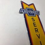 Vintage Chevrolet Sign – Porcelain Service Arrow Gas Oil Pump Chevy Garage Sign - Image 5