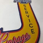 Vintage Chevrolet Sign – Porcelain Service Arrow Gas Oil Pump Chevy Garage Sign - Image 6