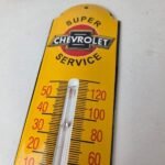 Vintage Chevrolet Sign – Super Service Gas Pump Sign on Porcelain Thermometer - Image 3