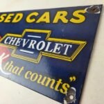 Vintage Chevrolet Sign – Used Cars Automobile Motors Gas Pump Porcelain Sign - Image 12