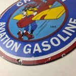 Vintage Chevron Gasoline Sign – Airplane Cartoon Aviation Gas Ad Porcelain Sign - Image 14