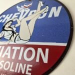 Vintage Chevron Gasoline Sign – Aviation Gas Motor Oil Auto Pump Porcelain Sign - Image 13