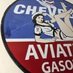 Vintage Chevron Gasoline Sign – Aviation Gas Motor Oil Auto Pump Porcelain Sign - Image 6