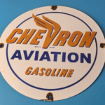 Vintage Chevron Gasoline Sign – Aviation Gas Pump Plate Service Porcelain Sign