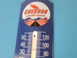 Vintage Chevron Gasoline Sign – Gas Pump Ad Sign on Porcelain Thermometer - Image 3