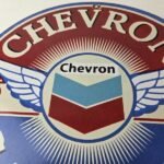 Vintage Chevron Gasoline Sign – Gas Pump Service Advertisement Porcelain Sign - Image 3